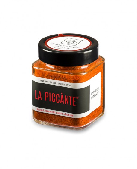 La Piccànte, spezia di peperoncino essiccato al naturale, PEPERONCINO SERPENTINO DE.CO. - vasetto 175g - I Segreti di Diano