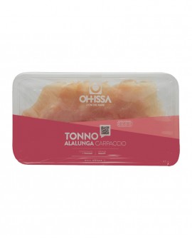 Carpaccio di Tonno Alalunga - crudo in ATM - vaschetta 100g - monoporzione piatto pronto - OHISSA Fratelli Manno