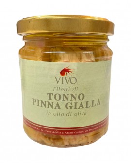 Filetti di Tonno pinna gialla in olio di oliva artigianale tagliato a mano - vaso 200g - Vivo F.lli Manno