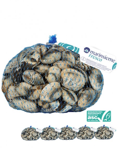 VONGOLA VERACE certificata ASC fresco Italia - confezione rete da 5x 1Kg - mar Adriatico - Pescheria Frutti di Mare MARINSIEME