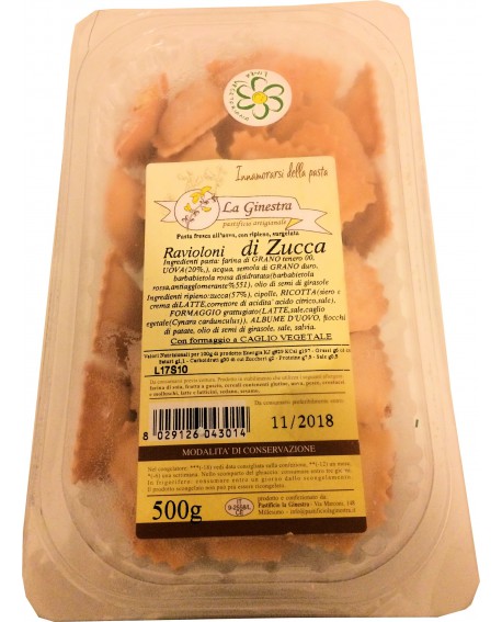 Ravioloni alla zucca - 500 g pasta fresca all'uovo ripiena SURGELATA - Pastificio La Ginestra