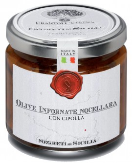 Olive infornate Nocellara con cipolla - vasetto di vetro 212 - 190 g - Frantoi Cutrera Segreti di Sicilia